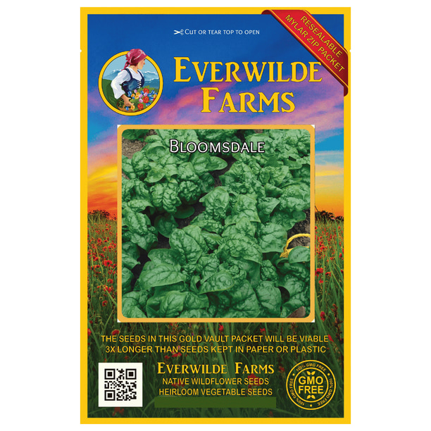 500 Bloomsdale Spinach Seeds Everwilde Farms Mylar Seed Packet